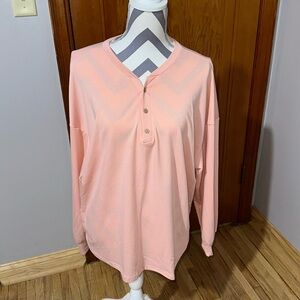 No brand, coral color, long sleeve shirt size large.